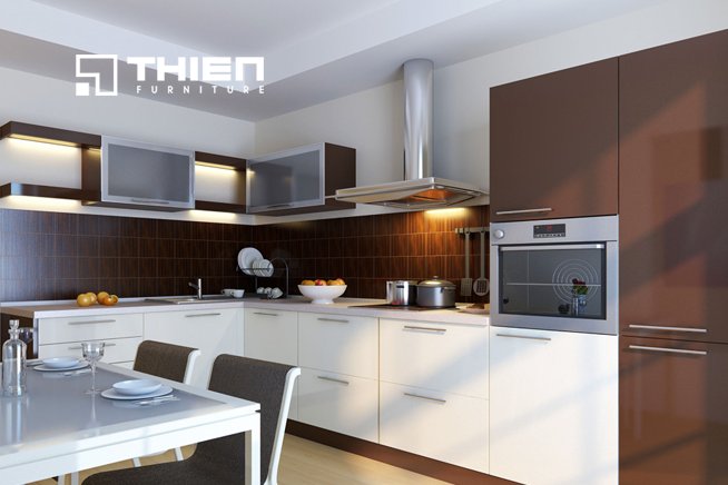 Tủ bếp Laminate Nhật Bản màu đơn sắc